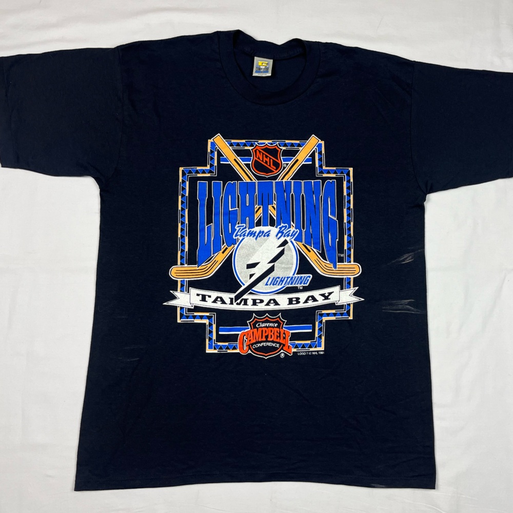 Vtg Tampa Bay Lightning T-Shirt XL 90s Logo 7 Clarence Campbell Conference A1